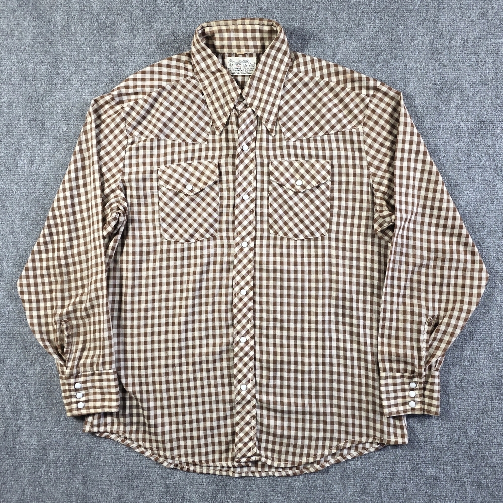 Triple LLL Vintage Brown Gingham Pearl Snap Western Shirt XL